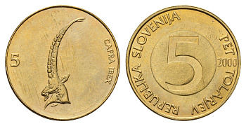 Словения 5 толаров 2000 KM 6 латунь UNC 4402-511