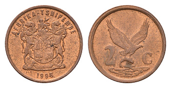 ЮАР 2 цента 1998 герб, антилопа гну KM 159 сталь плакированная медью UNC 4682-736