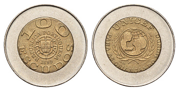 Португалия 100 эскудо 1999 UNICEF, PORTUGUESA KM 722.1 биметалл UNC 4678-835