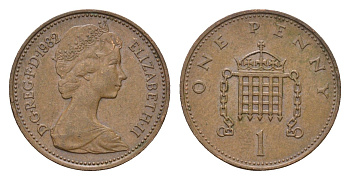 Великобритания 1 пенни 1982 Елизавета II (1952-2022) KM 927, Spink 4238 (B2) бронза 4684-1022