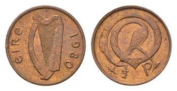 Ирландия 1/2 пенни 1980 мифологическая птица лира KM 19 бронза 4690-267