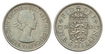 Великобритания 1 шиллинг 1953 Елизавета II (1952-2022), Английский герб KM 890, Spink 4139 медно-никель 4182-724