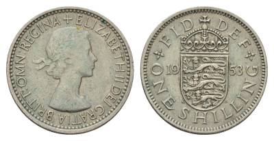 Великобритания 1 шиллинг 1953 Елизавета II (1952-2022), Английский герб KM 890, Spink 4139 медно-никель 4182-724