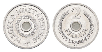 Венгрия 2 филлера 1990 тираж 10.000 экземпляров KM 673 алюминий BU 5010-1445