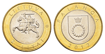 Литва 2 лита 2012 Курорты Литвы - Паланга KM 186.1 биметалл UNC 4695-511