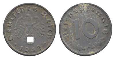Германия 10 рейхспфеннигов 1943 F KM 101, J. 371 цинк 4685-433