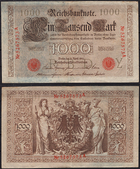 Германия 1000 марок 1910 Pick 45 b бумага 2192-88-1-2