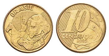 Бразилия 10 сентаво 2005 KM 649 сталь плакированная латунью 4686-736