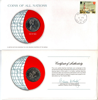 Остров Мэн 10 пенсов 1978 конверт с маркой первого дня гашения, Coins of Nations KM 36 медно-никель UNC 4294-58-2