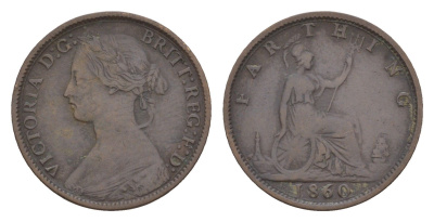 Великобритания 1 фартинг 1860 Виктория (1837-1901), зубчатая кайма KM 747.2, Spink 3958 бронза 4658-918