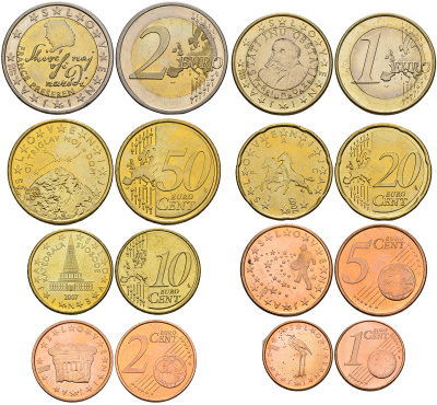 Словения евронабор из 8 монет 2007 1, 2, 5, 10, 20, 50 евроцентов, 1 и 2 евро UNC 4686-251-257