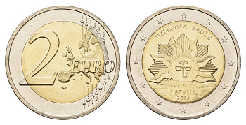 Латвия 2 евро 2019 Восходящее солнце KM 203 биметалл UNC 4681-122