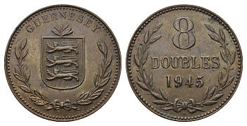 Гернси 8 даблов (дублей) 1945 KM 14 бронза 4593-841