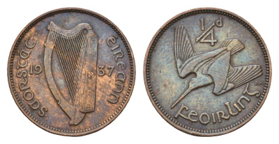 Ирландия 1/4 пенни (фартинг) 1937 Вальдшнеп KM 1 бронза 4127-2143