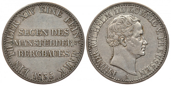 Пруссия 1 талер 1835 A, Фридрих Вильгельм III (1797-1840) KM 420, AKS 18, Dav. 764, Kahnt 371, Thun 251 серебро 00-00