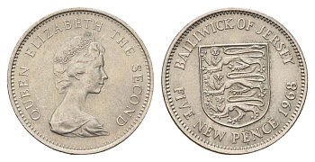 Джерси 5 пенсов 1968 герб, Елизавета II (1952-2022) KM 32 медно-никель UNC 4595-1236