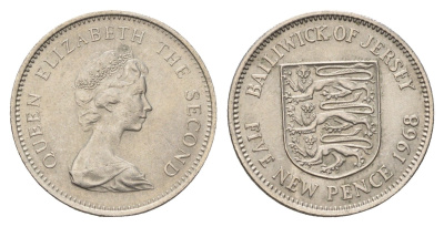 Джерси 5 пенсов 1968 герб, Елизавета II (1952-2022) KM 32 медно-никель UNC 4595-1236