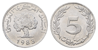 Тунис 5 миллимов 1983 пробковый дуб KM 282 алюминий UNC 4662-647