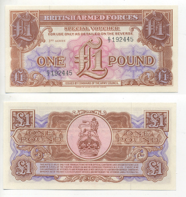 Великобритания, Британские вооруженные силы 1 фунт 1956 серия 3 Pick M29 бумага UNC (пресс) 6287-33-2