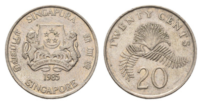 Сингапур 20 центов 1985 KM 52 медно-никель 4401-642