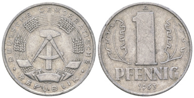 ГДР 1 пфенниг 1963 А KM 8.1 алюминий 3458-268
