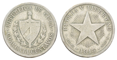 Куба 40 сентаво 1915 KM 14 серебро 413-5043