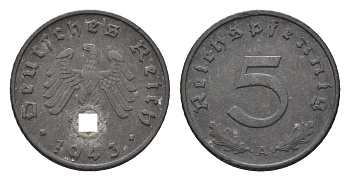 Германия 5 рейхспфеннигов 1943 A KM 100, J. 370 цинк 4684-234