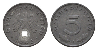 Германия 5 рейхспфеннигов 1943 A KM 100, J. 370 цинк 4684-234