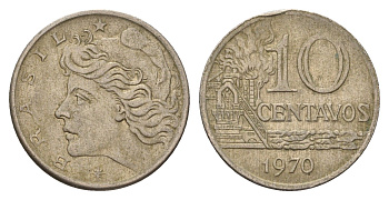 Бразилия 10 сентаво 1970 год-тип KM 578.2 медно-никель 4563-644