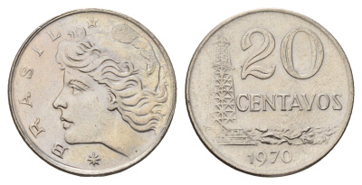 Бразилия 20 сентаво 1970 год-тип KM 579.2 медно-никель 4561-157