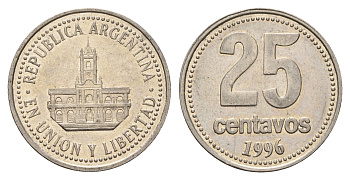 Аргентина 25 сентаво 1996 ратуша Буэнос-Айреса KM 110a медно-никель 4575-841