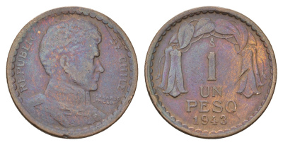 Чили 1 песо 1943 KM 179 медь 4138-1235