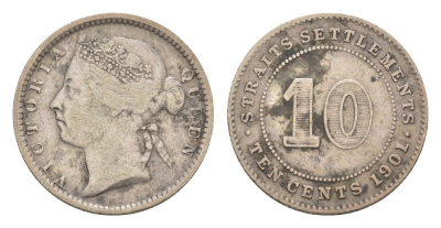 Стрейтс-Сетлментс 10 центов 1901 Виктория (1837-1901) KM 11 серебро 1526-944