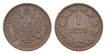 Австрия 1 крейцер 1878 Франц Иосиф I (1848-1916) KM 2186 медь 4152-625