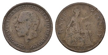 Великобритания 1/2 пенни 1928 Георг V (1910-1936) KM 837, Spink 4058 бронза 4546-926