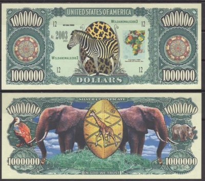 США 1000000 долларов 2003 Дикие животные - зебры бумага UNC (пресс) 7197-2-2