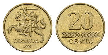 Литва 20 центов (сентов) 1997 KM 107 никель латунь 4689-1132