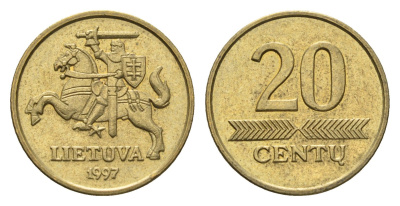 Литва 20 центов (сентов) 1997 KM 107 никель латунь 4689-1132