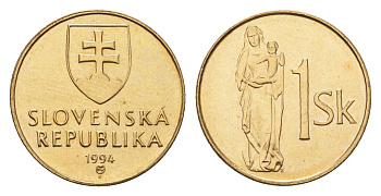 Словакия 1 крона 1994 KM 12 сталь плакированная бронзой UNC 31-114