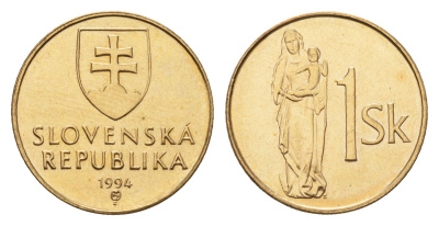 Словакия 1 крона 1994 KM 12 сталь плакированная бронзой UNC 31-114