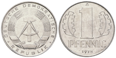 ГДР 1 пфенниг 1975 А KM 8.1 алюминий 4615-1258
