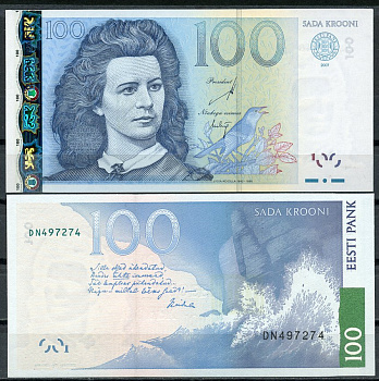 Эстония 100 крон 2007 Лидия Койдула, волны и скалы Pick 88 a  бумага  UNC (пресс) 7199-15-1