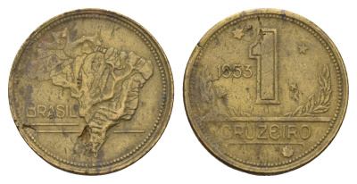 Бразилия 1 крузейро 1953 KM 558 алюминиевая бронза 4556-1114