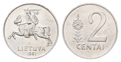 Литва 2 цента (сента) 1991 год-тип KM 86 алюминий UNC 4148-651