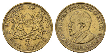 Кения 5 центов 1970 Джомо Кениата KM 10 никель латунь 4662-545