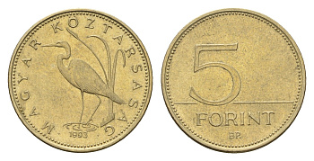 Венгрия 5 форинтов 1993 KM 694 никель латунь UNC 3336-1043