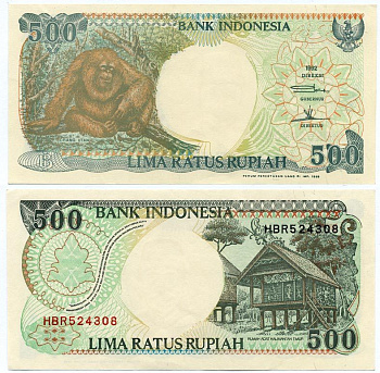 Индонезия 500 рупий 1992/1999 орангутан, дом (Восточное Борнео) Pick 128 h бумага UNC (пресс) 7147-1-3-2