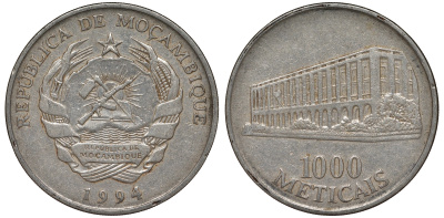 Мозамбик 1000 метикалей 1994 KM 122 никелированная сталь 4162-722