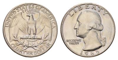 США 1/4 доллара (25 центов, квотер) 1965 KM 164a медь плакированная медно-никелем BU 54-1744