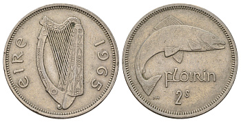 Ирландия 2 шиллинга (флорин) 1965 лосось KM 15a медно-никель 4521-931